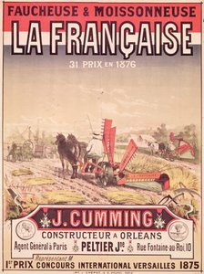 Julistemainos "La Francaise, Reaper and Mower", tekijä J. Cumming of Orleans, 1876